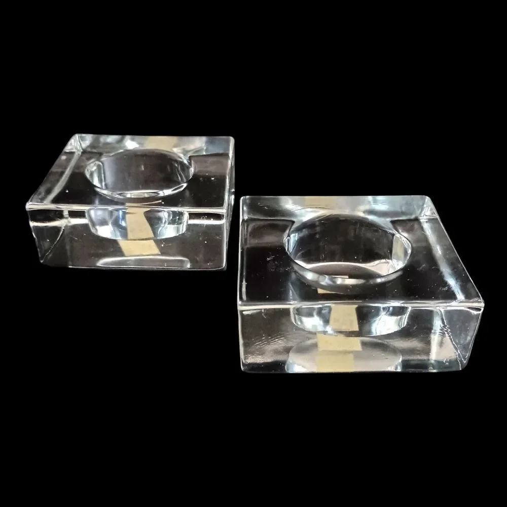 2 IKEA Glass Candle Holders Icy Clear Christmas Square Ice Cube Votive Tealight.